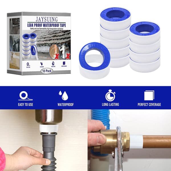 10 stk. PTFE-tape tætningsbånd til VVS/bruser/badekar/haner/rør/pakning/skive