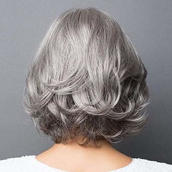 Short, natural grey wig, adjustable curls, with a comfortable inner net, suitable for daily use, especially for older women.