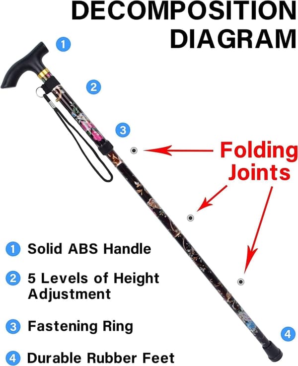 Gåstav, foldbare gåstave, bærbare gåstave til vandring, bjergbestigning, ældre (justerbar 84 cm - 95 cm)