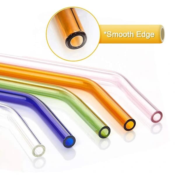 Reusable Glass Straws, Bent Glass Drinking Straws With 2 Cleaning Brushes, Straws For Smoothies,(mu