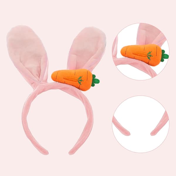 Easter Bunny Ears Headband (Pink) with Carrot, 1 Rabbit Headband,