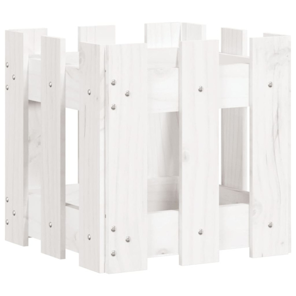 Raised bed with fence design white 30x30x30 cm solid pine