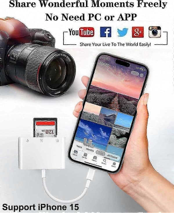 Apple USB-C til SD-kortleser - 3-i-1 minnekortadapter for viltkameraer og enheter