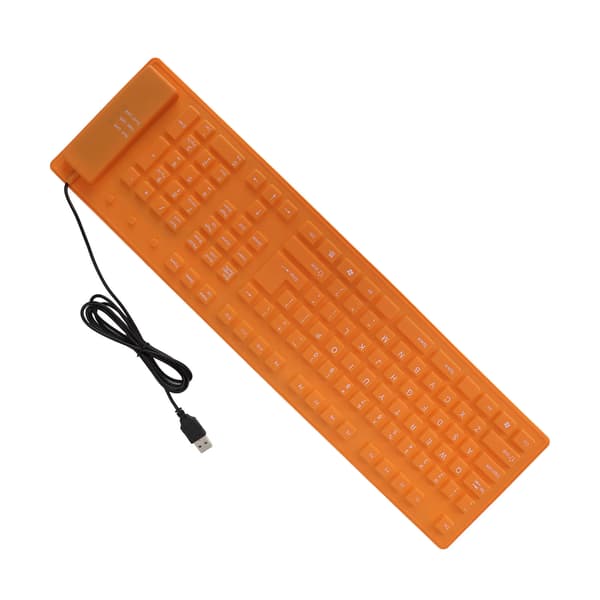 Foldable Silicone Keyboard 108 Keys Silicone Foldable USB Wired Waterproof Silent Keyboard Fully Sealed Foldable Keyboard Orange