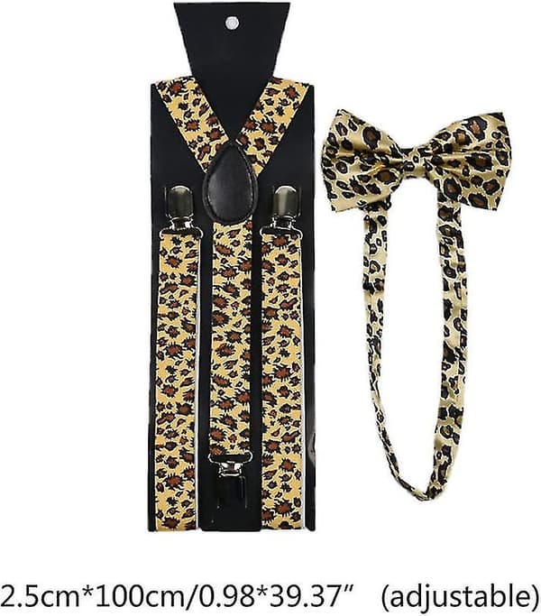 Unisex Seler og Butterfly Sæt Bredt Leopardmønster Justerbart 3 Clips Y-ryg Bælte, Khaki