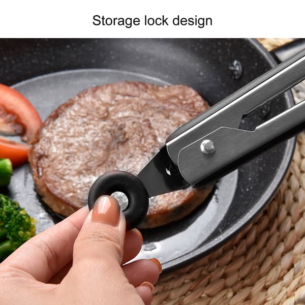 Sammenleggbar stekeklype i rustfritt stål med silikon for grilling og baking, 30 cm, svart