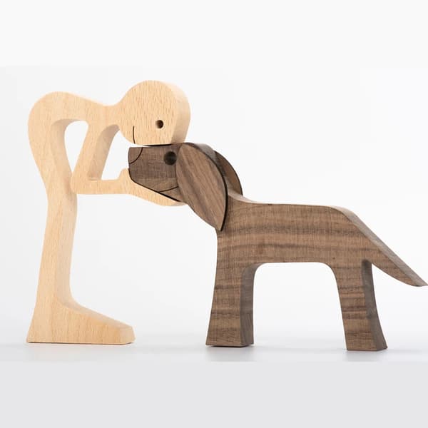 Träfigurer med Man och Hund - Presenter för heminredning