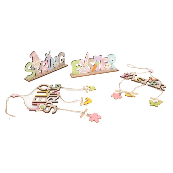 4 Pcs Easter Wooden Hanging Decorations Rustic Style for Easter Spring Holiday Home Cafe Bakery Farmhouse Window