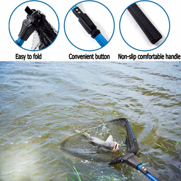 Foldable Fishing Net with Rubberized Mesh, Telescopic Fishing Net, Foldable Nylon Fishing Net
