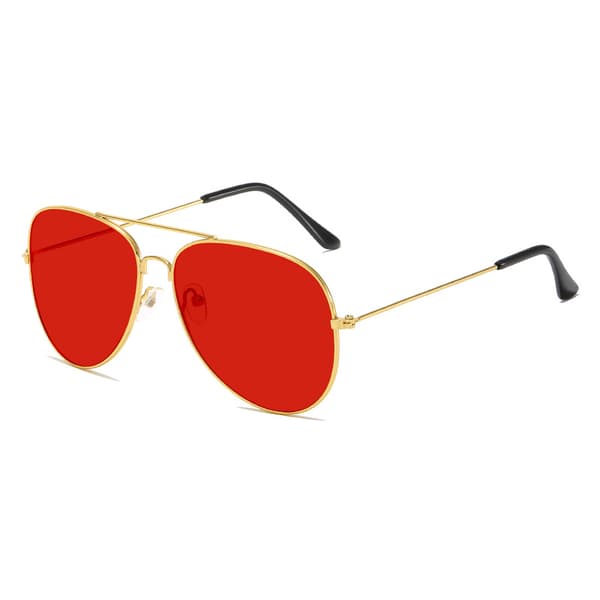 2-pak pilot solbriller, UV-beskyttelse, farvede linser, metalramme, unisex (rød/blå)