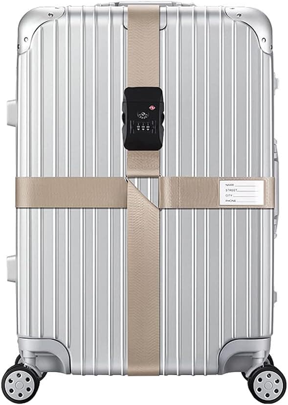 TSA-certificeret bagageremssæt, med hængelås, justerbar og ID-kortholder (khaki).