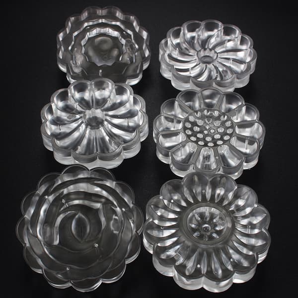 Cake Mold, 6 Styles 3D Hand Press Flower Shaped Transparent Fondant Mooncake Mold Cake Decorating Tool