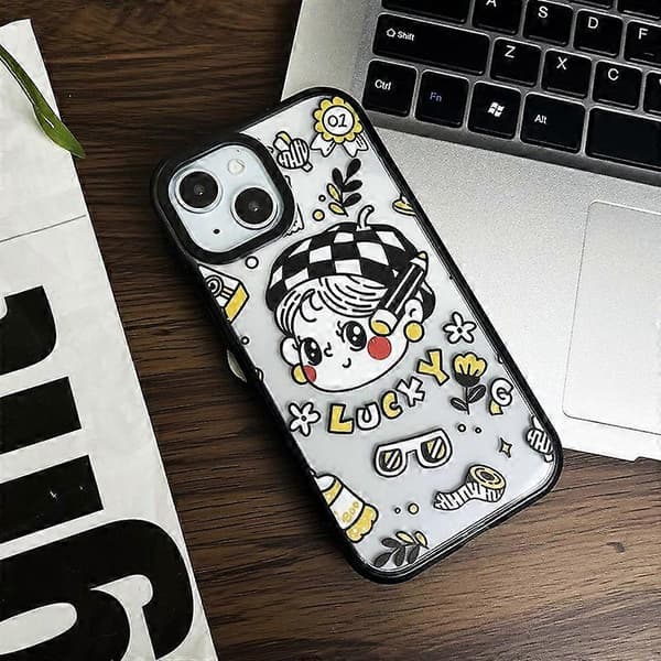 Etui til iPhone 14 Plus Lucky Girl Mønster Akryl Ridsefast Telefonbeskyttelse
