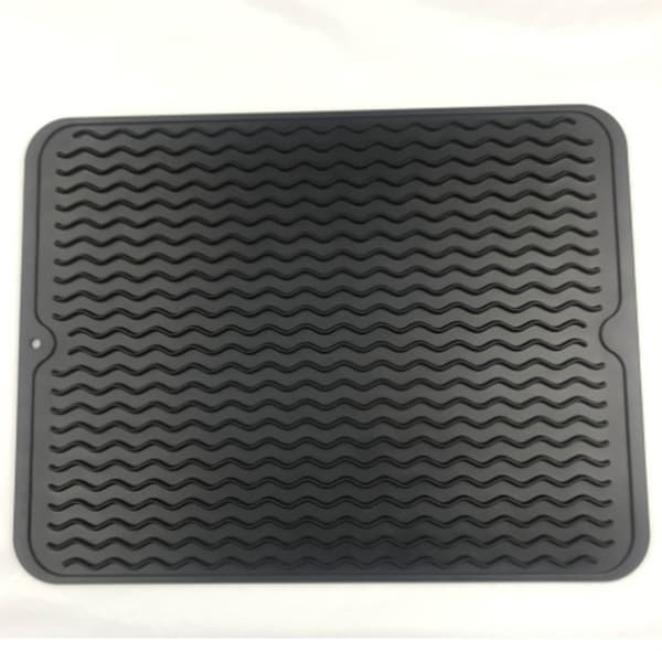 Dish Drying Mat 40x30cm Silicone Raised Edges Wavy Shape Sink Drain Board for Kitchen Bathroom Grey