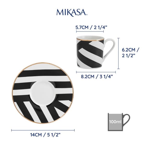Mikasa Luxe Deco Kina Espressokopper Sæt - 2 stk - Geometrisk Sort/Hvid 0.72