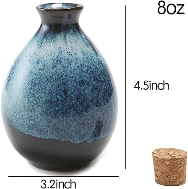 Keraaminen retro viinipullo, sake-astia, hedelmävalkoinen pullo korkilla D-8oz - D-8oz
