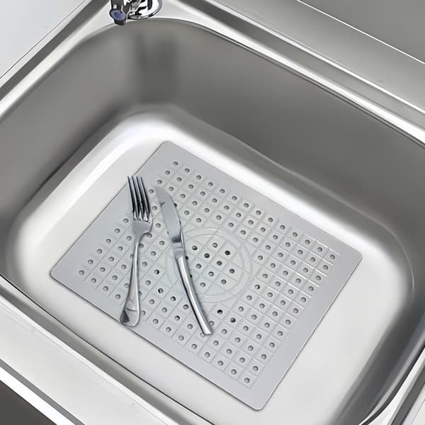 31*26 cm vaskemåtte - drænmåtte, skridsikker gummi, hurtigdrænende gitter - hvid