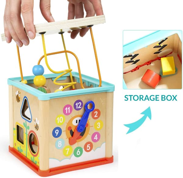 5-in-1 Wooden Activity Cube - Activity Table for Infants and Toddlers