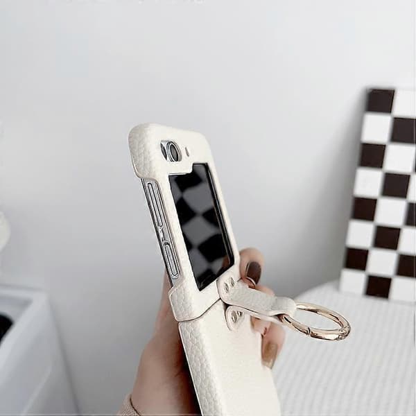For Samsung Galaxy Z Flip5 5G Litchi Lær Ring Støtsikkert Mobilskall