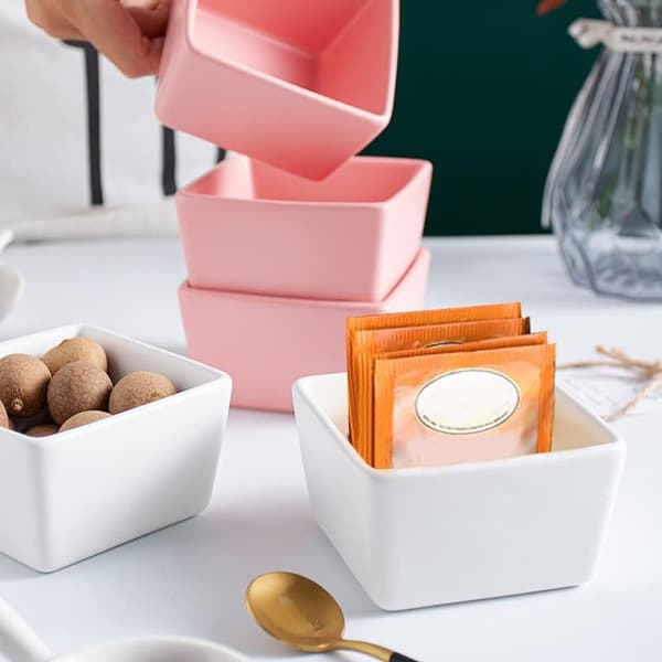 Keramiska sockerpaketshållare, tekoppar, snackset om 2 -