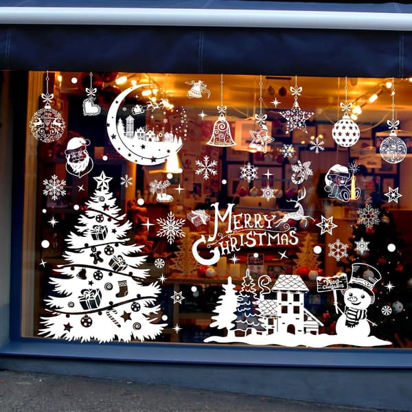 Reusable Christmas Window Stickers 9 Sheets Christmas Decorations Frosted Snowflake Tree Ornament