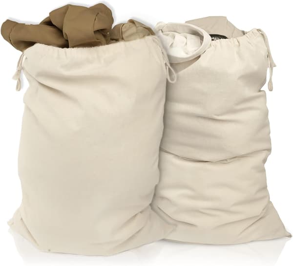 Set med 2 tvättpåsar 48*60 cm i 100 % bomull – extra stor och kraftig