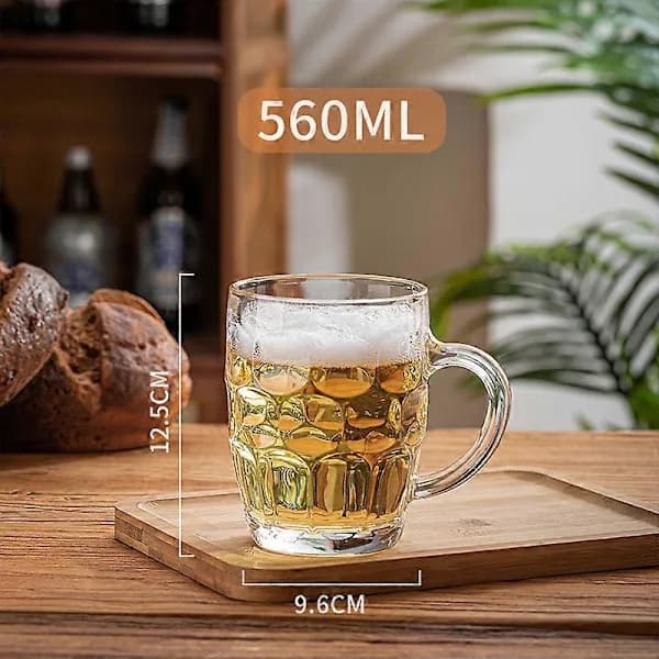 Classic Glass Beer Mug with Handle, Old-Fashioned Pub Style for Home Bar, 280ml 560ml 560ml