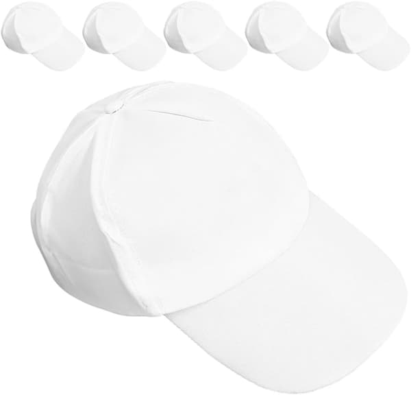 Tom baseballkeps i bomull, vit, 6-pack, för strand, skolutflykter och sommarmålningsprojekt