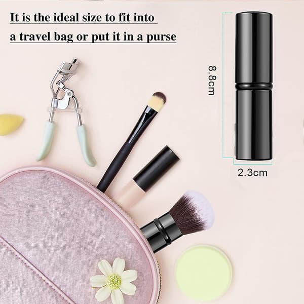 Udtrækkelige makeupbørster, Rejseblushbørste, Makeupbørste med låg til rouge sort black