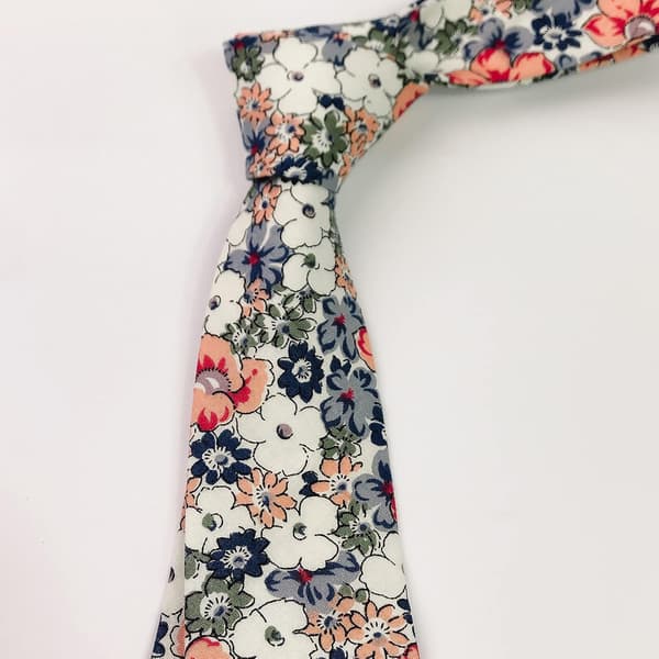 Halsduk i bomull med blommigt mönster för män 2,56'' tryckt smal (rosa+orange) -