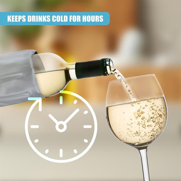 Reusable Wine Cooler with Adjustable Velcro Strap for Champagne Bottles, Cans, Travel Picnic Cooler Bag, Silver