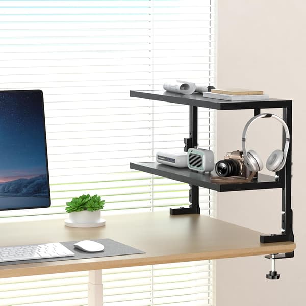 Clip-on Desk Organizer 2-Tier Shelf Above or Below, Customized Space Accessories, Kitchen Shelf, Black