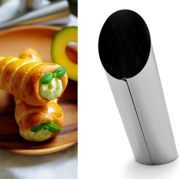 6 stk. bageforme i rustfrit stål til croissanter, spiralbagte rør, indsats til fløde, chokoladehorn, bageværktøj