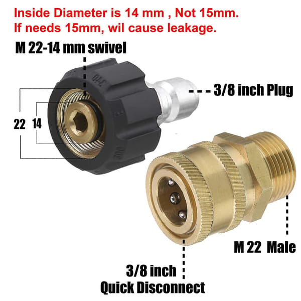M22 Daglig Højtryksrenser Adapter Kit 14mm Drejelig til M22 Metrisk Tilslutning