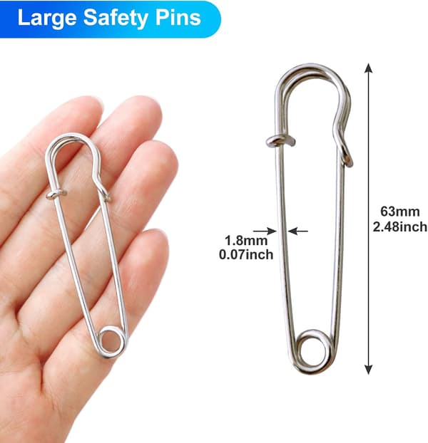 Suuret hakaneulat, 12 kpl suuria hakaneuloja, 63 mm erittäin suuria hakaneuloja