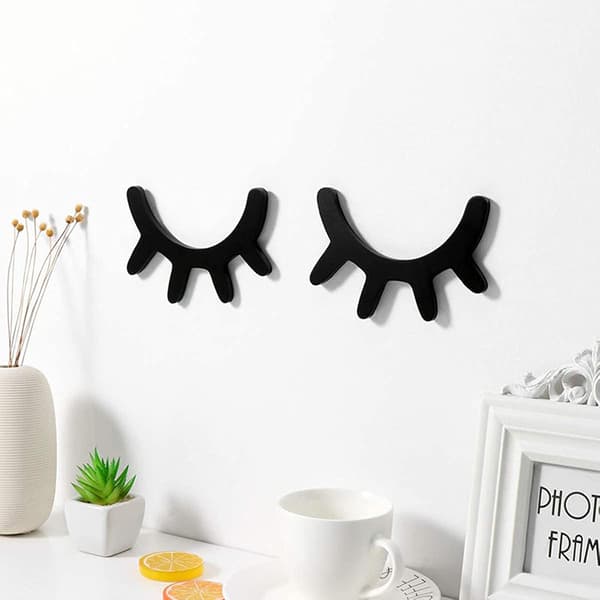 1 Pair Eyelashes Wood Wall Decor Kids Room Wall Stickers Background