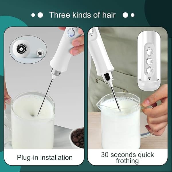 Handheld Electric Milk Frother with 3 Adjustable Speeds Portable Mini Foamer for Latte Black