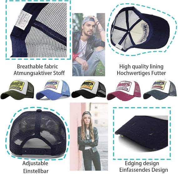 Svart - Mesh Baseballkeps Vintage Golfhatt Strand Bomull Justerbar