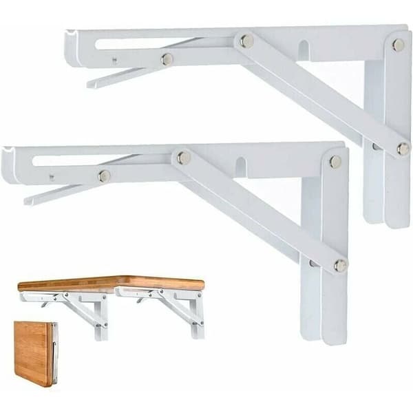 Shelf Bracket Set of 2 250mm Shelf Brackets, Folding Shelf Bracket, Stainless Steel Wall Mounted Folding Bracket, 50KG/110lbs Load Capacity White