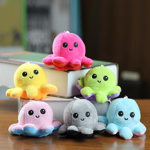Mini Reversible Octopus Plush Keychain Kawaii Fluffy Plush Doll for Bags and Backpacks Pink A4 A4
