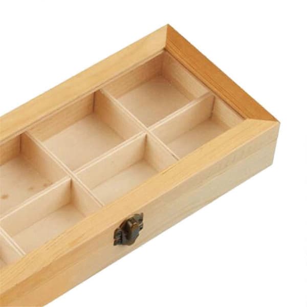 Display Cabinet with 8 Compartments, Wooden Tea and Coffee Rack, Storage Box