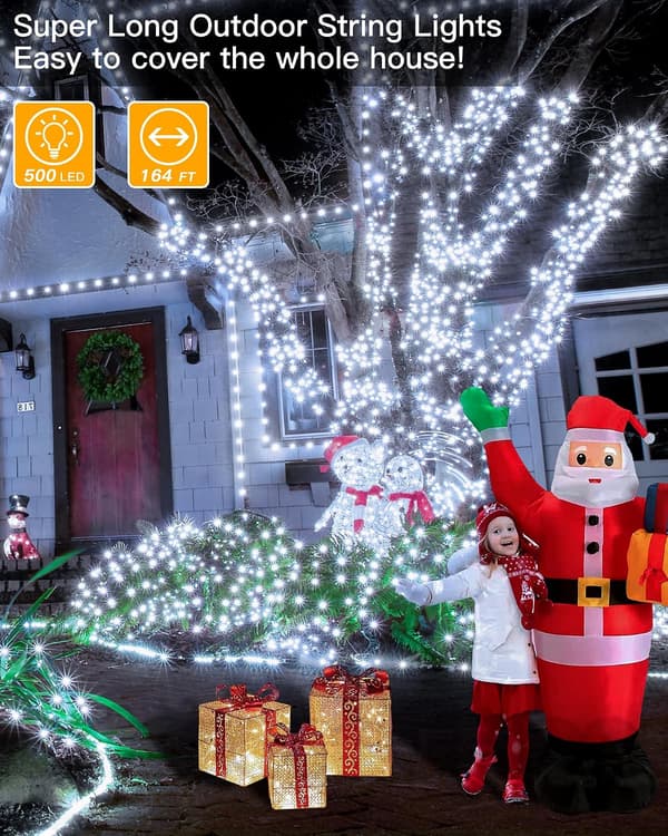 shineshine Christmas Lights 164FT/500LED, Waterproof Outdoor String Lights Cool White