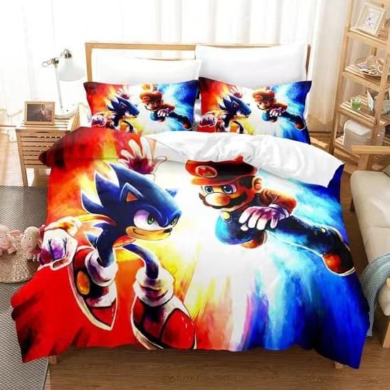 Sonic tecknad anime sängkläder påslakanset tre delar-FA- 135*200 135*200