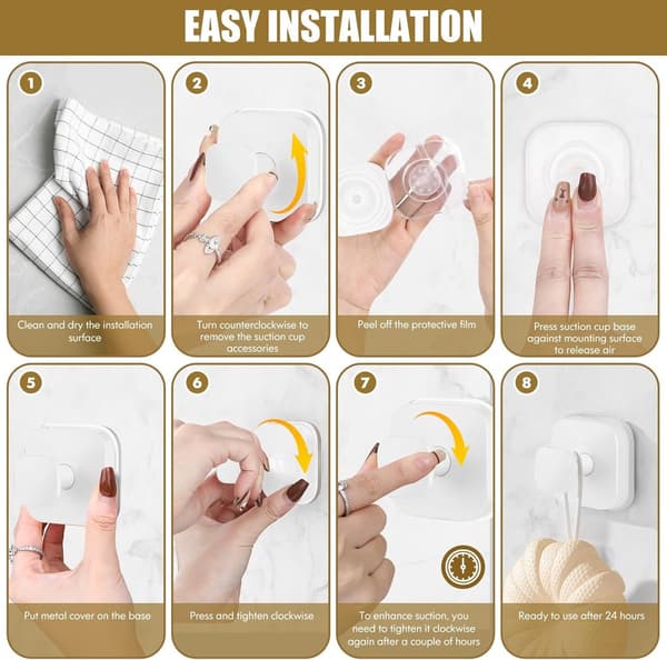 Suction Cup Shower Hooks, 4-pack White, Strong for Bathroom, Glass Window, Hanging Towels and Robes