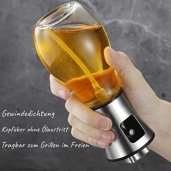 Oljeflaske med spray, glass og rustfritt stål, 200 ml