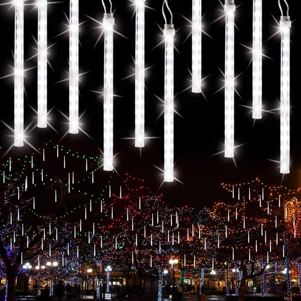Outdoor Christmas String Lights 30cm 10 Tubes 240 LED Meteor Shower Lights Waterproof IP44 String Lights, Cool White