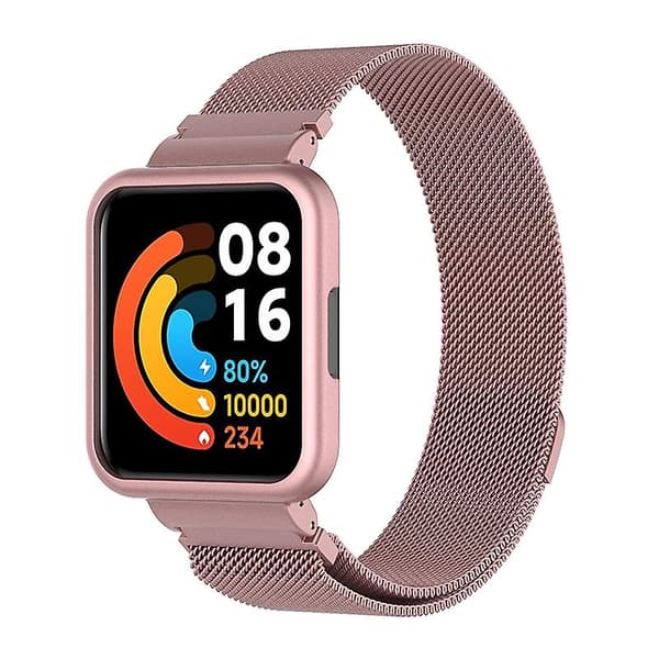Til Xiaomi Redmi Watch 2 Lite Milanese magnetisk armbåndsrem med urkasse, pink