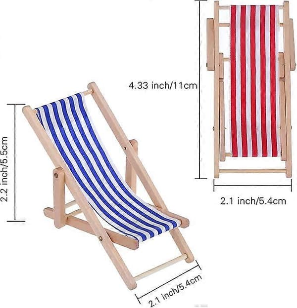 Elegant Træ Strandstol 1:12 Skala Med Rød/Blå Stribe
