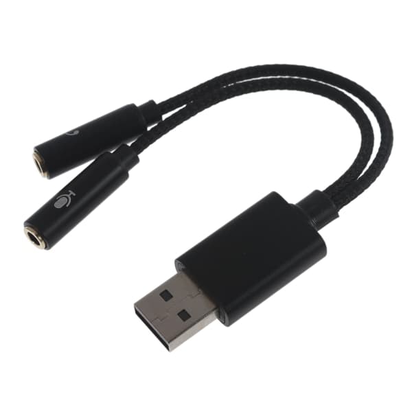 USB til 3,5 mm Jack Audio Adapter USB Lydkort med 3,5 mm Aux-omformer for Hodesett PC Bærbare datamaskiner Linux Stasjonære datamaskiner Svart