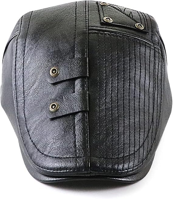 Miesten litteä lippalakki säädettävä litteä baretti PU-nahkaa 56-60cm